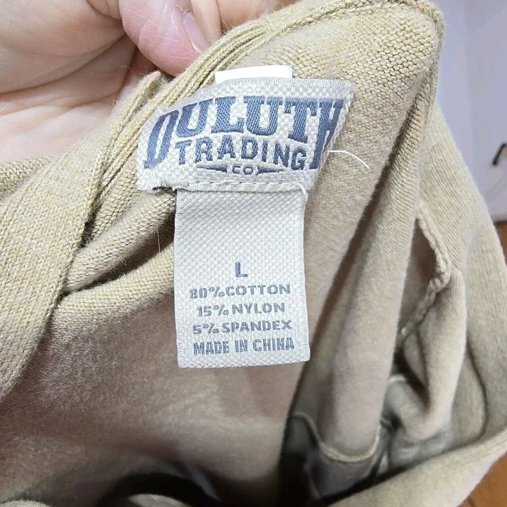 Duluth Trading Co Long Cardigan Sweater Women Lg Tan Navy Striped Knit Pockets